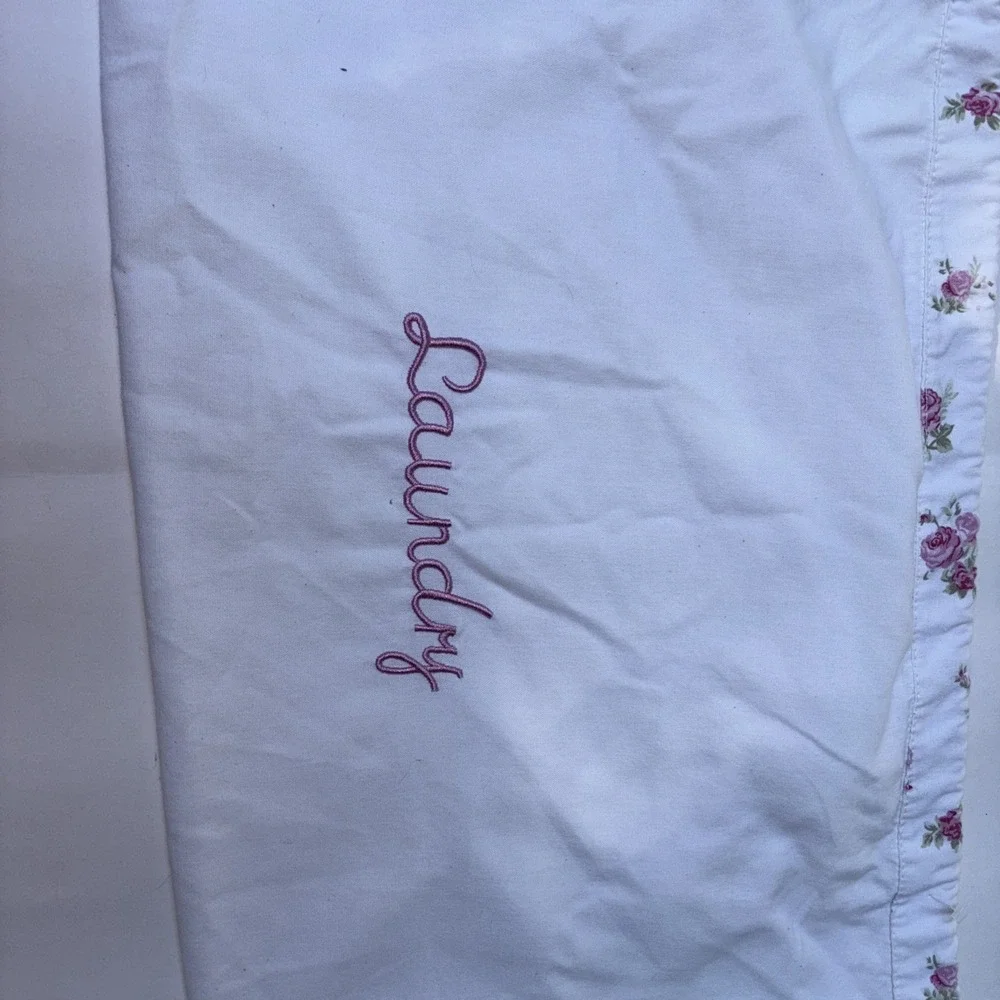 Cloth Laundry Bag Drawstring Floral Retro Flower Pink White Green